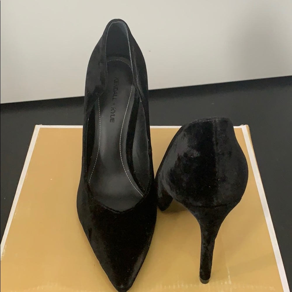 Kendall and Kylie black velvet heels